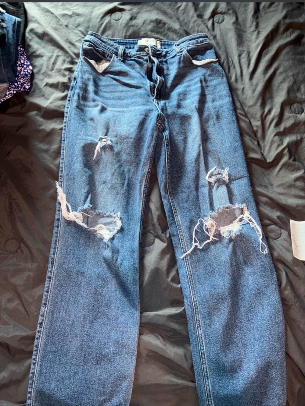 Hollister Ripped Straight Leg Jeans - Dark Blue